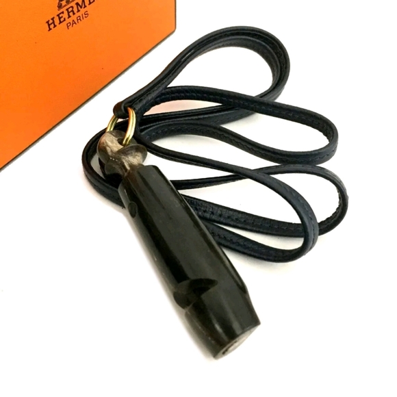 HERMES DOG WHISTLE NECK STRAP SILVER METALLIC/1C0415 - Picture 2 of 10